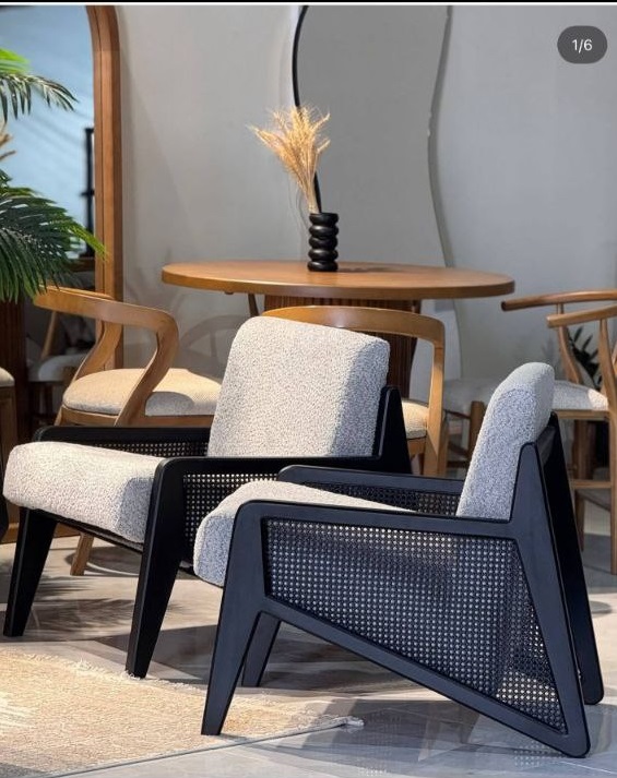 مبل تک‌نفره چوبی مدل 1301 | ساخته شده از چوب جنگلی و حصیر بامبو | طراحی خاص و سفارشی